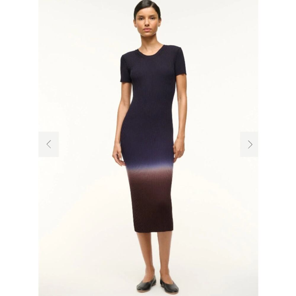 STAUD Black and Brown Midi Dress